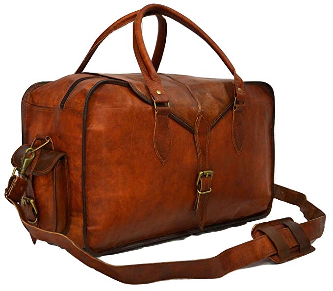 Men's Genuine Leather Vintage Duffle Gym Large Travel Weekend Luggage Bag …