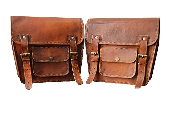 Spot On 2X Motorcycle Brown Leather Side Pouch Saddle bagsPanniers 2 BagsPair