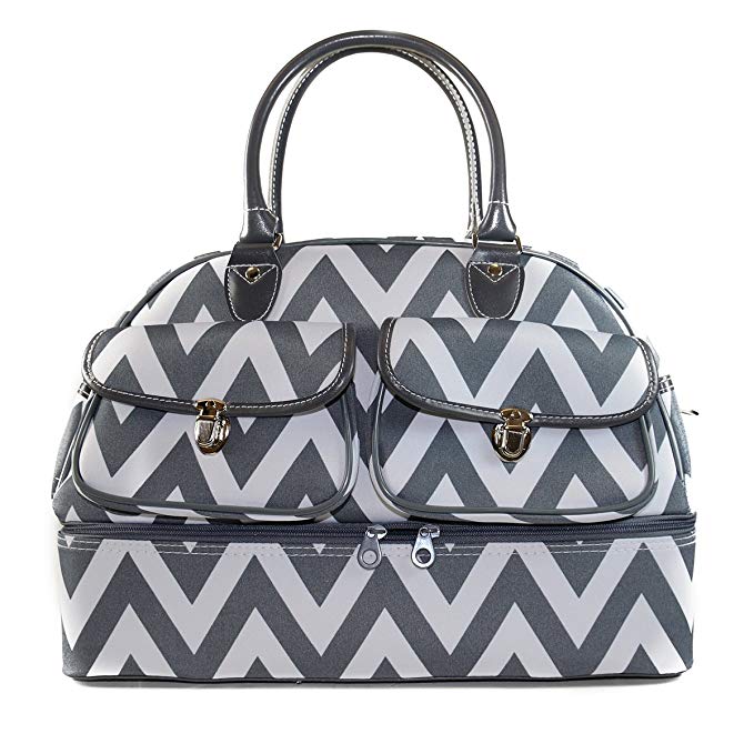 Ever Moda Chevron Women's Drop Bottom Duffel Bag 17 Inch (Grey)