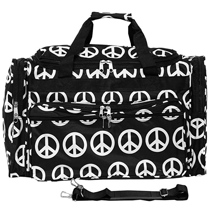 World Traveler 22 Inch Duffle Bag, Black White Peace Sign, One Size