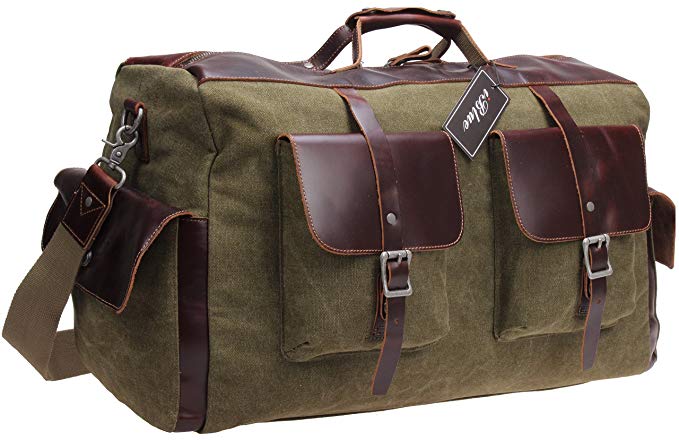 Iblue Canvas Leather Trim Weekender Tote Travel Duffel Bag For Men ...